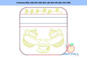 Tea Pot Lineart Zipper Bag 4x4 ITH