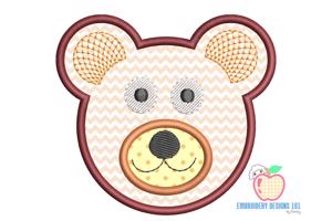 Cute Bear Face Applique Design