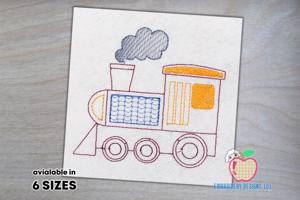 Funny Train Engine Sketch Embroidery