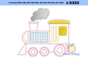 Funny Train Engine Sketch Embroidery