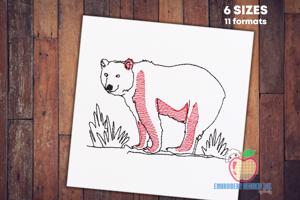 Big Male Bear Walking in the jungle Sketch Embroidery