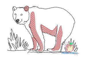 Big Male Bear Walking in the jungle Sketch Embroidery