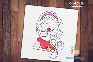 Woman Face With Curly Hairs Sketch Embroidery