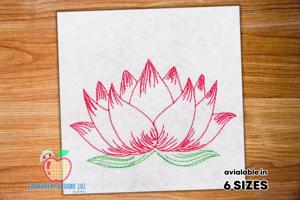 Beautiful Lotus Flower With Leaf Sketch Embroidery