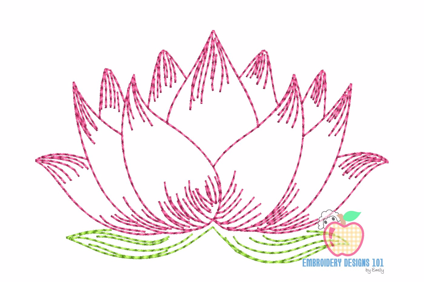 Beautiful Lotus Flower With Leaf Sketch Embroidery