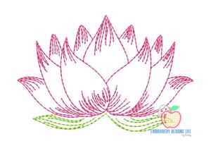 Beautiful Lotus Flower With Leaf Sketch Embroidery