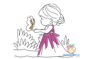 Girl Playing with butterfly Quick Stitch