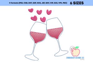 Hearts Flying on Wine Glass Quick Stitch