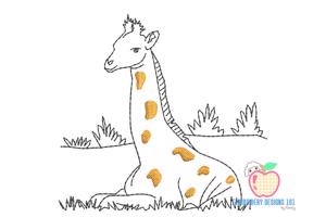 Baby Giraffe Sitting on grass Sketch Embroidery