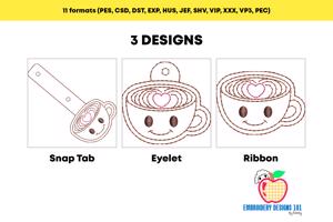 Coffee cup ITH Key Fob Pattern