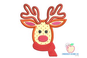 Reindeer face with Scarf Embroidery Design