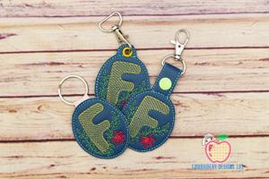 LETTERS F with Floral Design Keyfob Keychain ITH