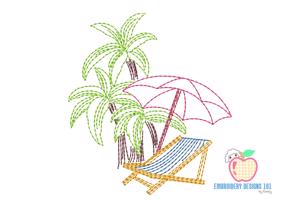 Beach scene with Chairs Line Art