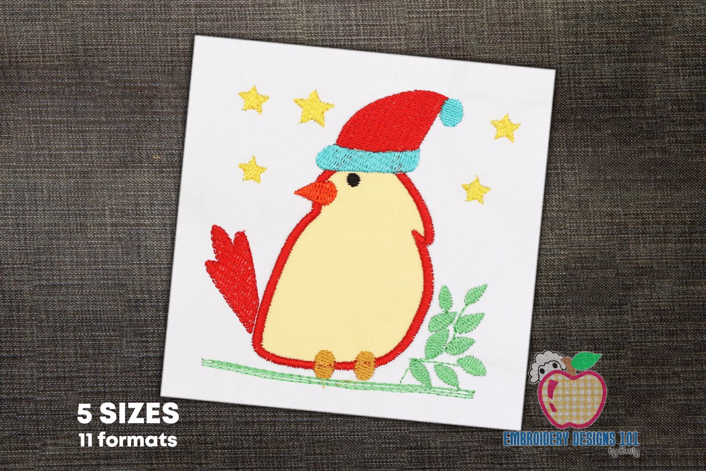 Christmas bird Wearing Hat Applique Pattern