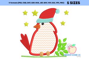 Christmas bird Wearing Hat Applique Pattern