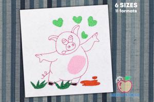 Funny Cartoon Pig Sketch Embroidery