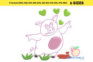 Funny Cartoon Pig Sketch Embroidery