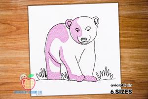 Grizzly Bear Cub Walking in the Jungle Sketch Embroidery