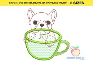 Bulldog With A Tea Cup Applique Design