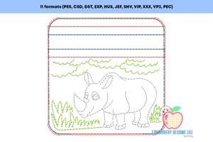 Rhinoceros Lineart Zipper Bag 4x4 ITH