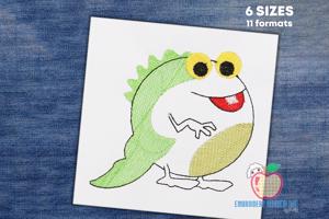 A Cartoon Of Dinosaur Smiling Sketch Embroidery