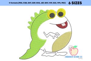 A Cartoon Of Dinosaur Smiling Sketch Embroidery