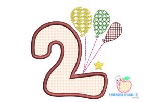 Birthday Number 2 With Colorful Balloons Applique