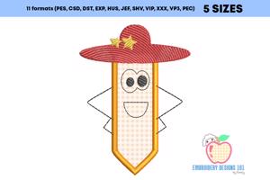 Pencil cartoon character wearing hat Applique for Kids