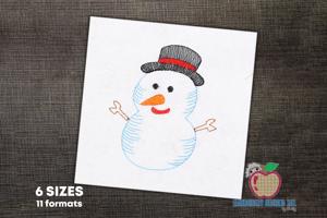 Snowman Wearing Hat Sketch Embroidery