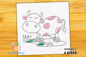 Cartoon Cow Standing on Grass Quick Stitch