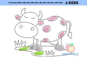 Cartoon Cow Standing on Grass Quick Stitch