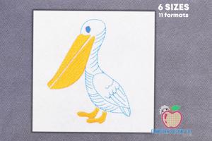 Strong Pelican Bird Sketch Embroidery