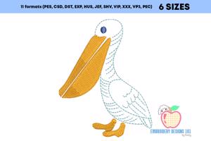 Strong Pelican Bird Sketch Embroidery