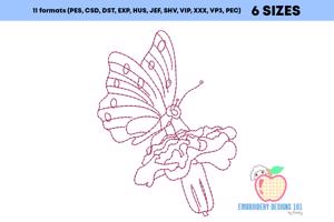 A Butterfly With Pink Outline On Nature Flower Bean Stitch