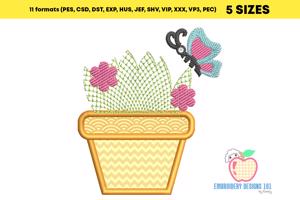 Plant Pot With Butterfly Embroidery Applique