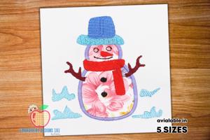 Snowman with Hat and Scarf Applique