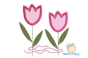 Two Pink Colored Tulip Flowers Tied With Thread Applique