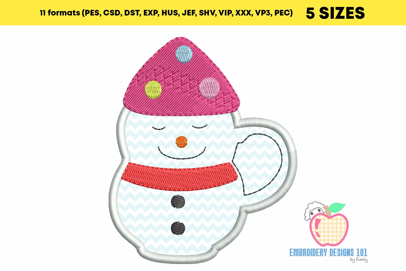 Snow Man Mug Embroidery Design