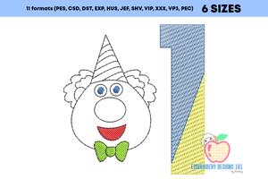 V 1st Birthday Funny Clown Head Cartoon Character Quick Stitch