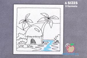 Riverside House Sketch Embroidery