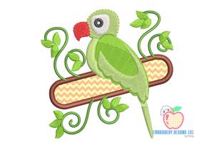 A Parrot Sitting On The Branch With Flowers Applique