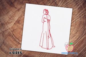 A Woman Standing In Beautiful Dress Line Art