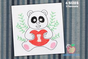 Panda With Love Sketch Embroidery