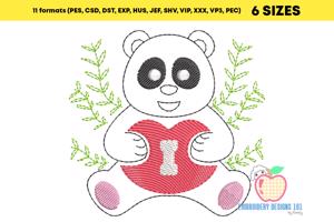 Panda With Love Sketch Embroidery