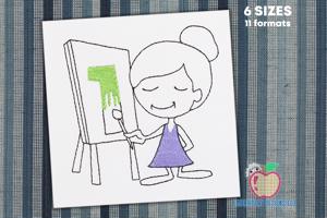 A Cartoon Girl Painting One Quick Stitch