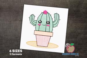 Cute Cactus Plant Sketch Embroidery