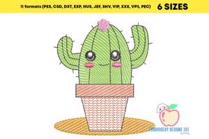 Cute Cactus Plant Sketch Embroidery