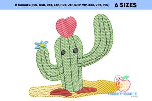 Valentine Cactus With Heart  Sketch Embroidery