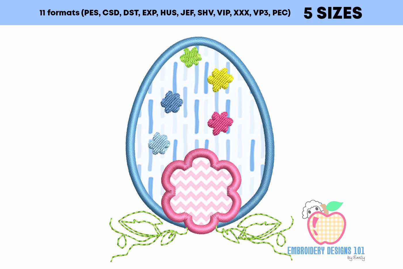 Floral Design on Easter Egg Embroidery Applique