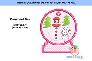 Snowman with Girl In The Hoop Ornament